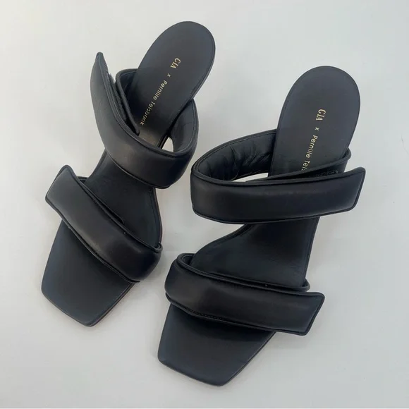 New GIA Borghini Pernille Teisbaek Black Perni Leather 2 Straps Slide Heel 10 - Picture 3 of 13